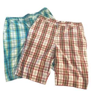 Kim Rogers NWOT Turquoise Red Plaid Shorts women sz 18